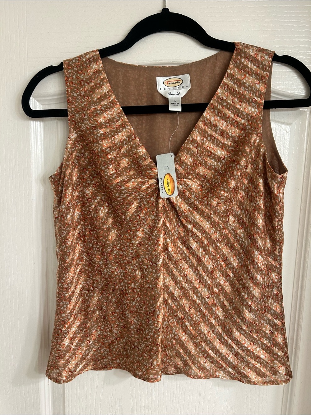 Talbots Sleeveless V-Neck Blouse in Copper Floral